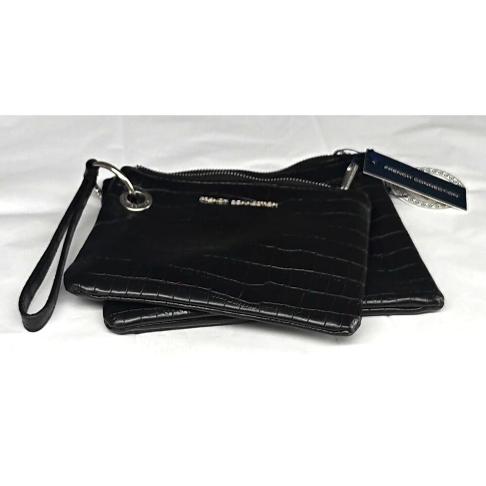 NWT French Connection Black Faux Croc Double Wristlet RV $48